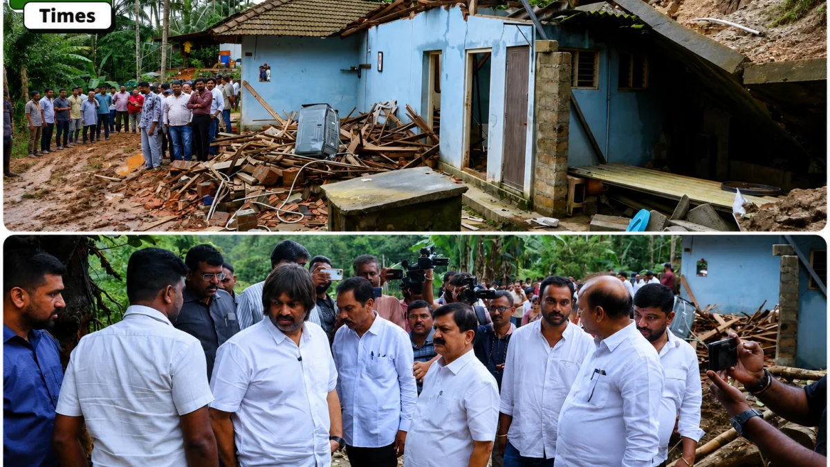 ತೀರ್ಥಹಳ್ಳಿ ಇಂದಿರಾನಗರದಲ್ಲಿ ಗುಡ್ಡ ಕುಸಿತ: ದುರಂತ ಸ್ಥಳಕ್ಕೆ ಸಚಿವ ಮಧು ಬಂಗಾರಪ್ಪ ಭೇಟಿ, ಪರಿಶೀಲನೆ