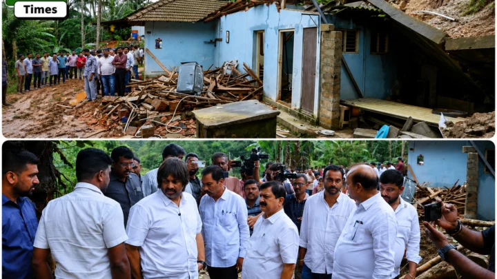 ತೀರ್ಥಹಳ್ಳಿ ಇಂದಿರಾನಗರದಲ್ಲಿ ಗುಡ್ಡ ಕುಸಿತ: ದುರಂತ ಸ್ಥಳಕ್ಕೆ ಸಚಿವ ಮಧು ಬಂಗಾರಪ್ಪ ಭೇಟಿ, ಪರಿಶೀಲನೆ