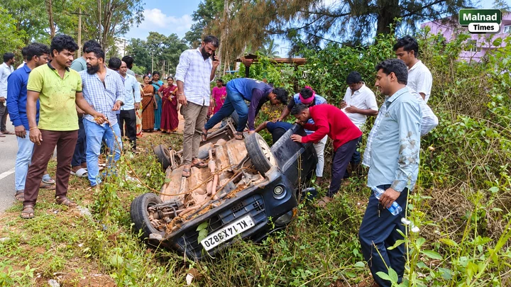 ಸಾಗರ: ಹಾವು ತಪ್ಪಿಸಲು ಹೋಗಿ ಚರಂಡಿಗೆ ಬಿದ್ದ ಕಾರು; ದಂಪತಿ, ಮಗು ಪಾರು – malnadtimes anandapuram