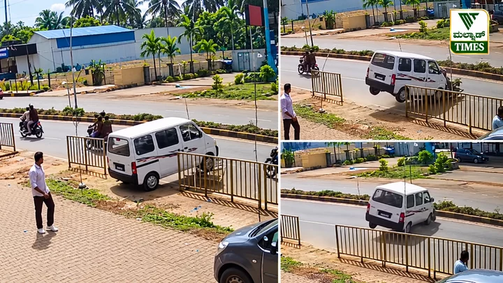 ಸಾಗರದಲ್ಲಿ ಶೋರೂಂನಿಂದ ಹೊರಬಂದ ಹೊಸ ಕಾರು ಬೈಕ್‌ಗೆ ಡಿಕ್ಕಿ; ಇಬ್ಬರಿಗೆ ಗಂಭೀರ ಗಾಯ – CCTV Van Jumping Median Railings